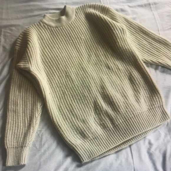 Mock neck sweater vintage 90S chunky ribbed knit cream large - Picture 1 of 7